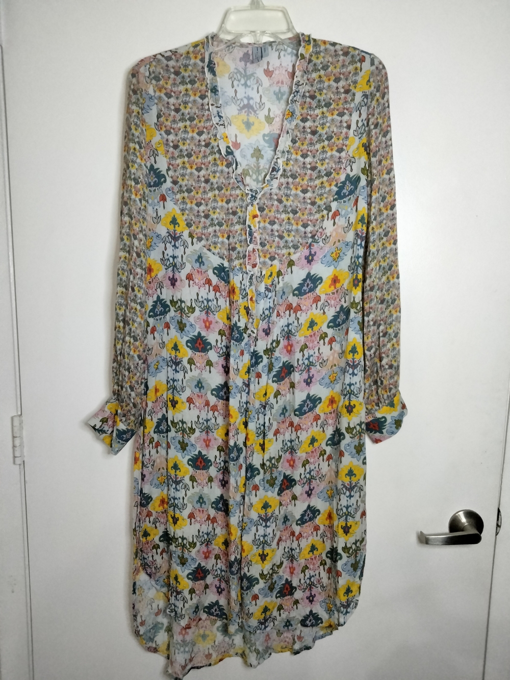 Blank London (Size S) Multicolored Floral V-Neck Long Sleeve Tunic Midi Dress - Picture 1 of 13